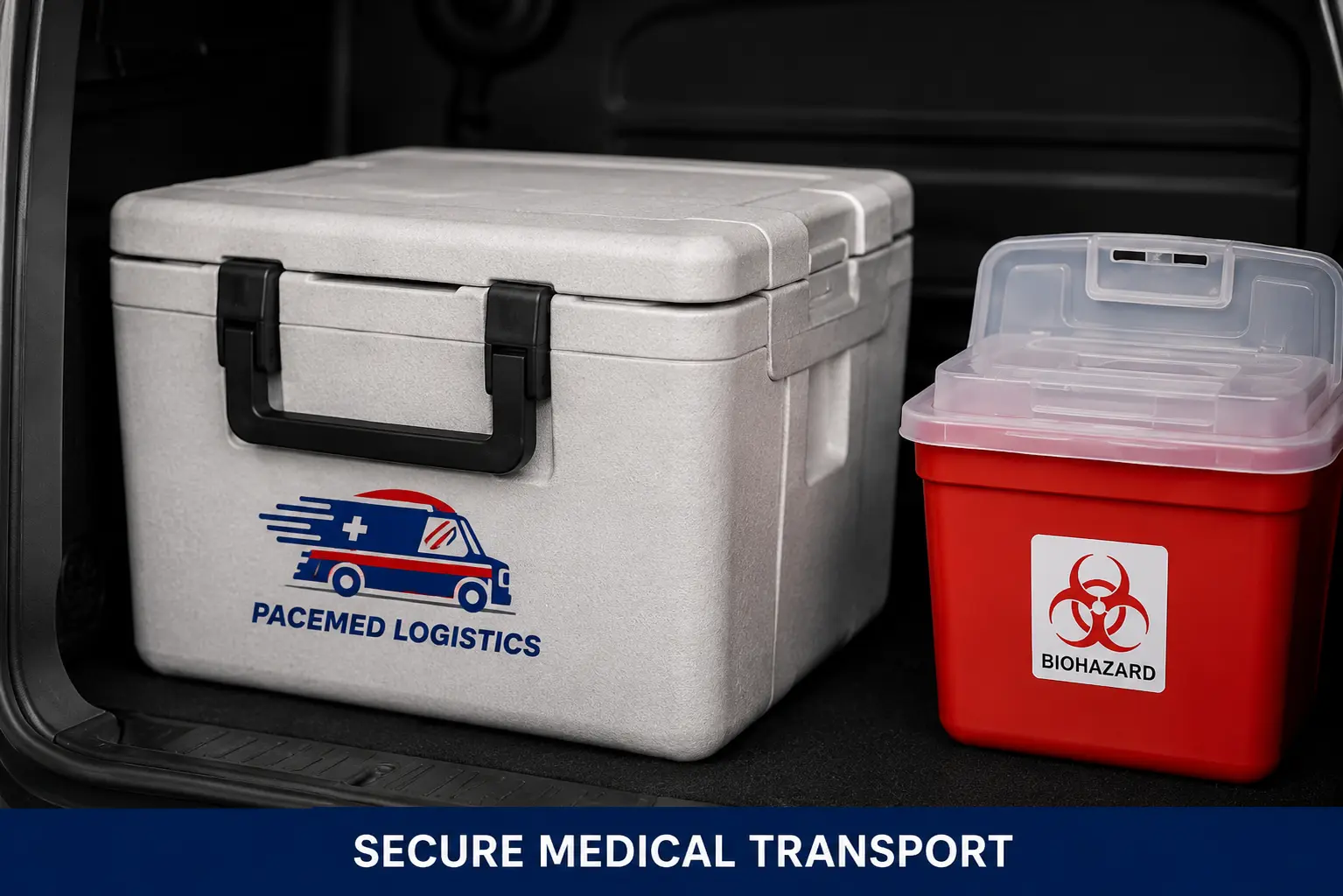 Medical courier cooler setup for specimen and pharmacy transport